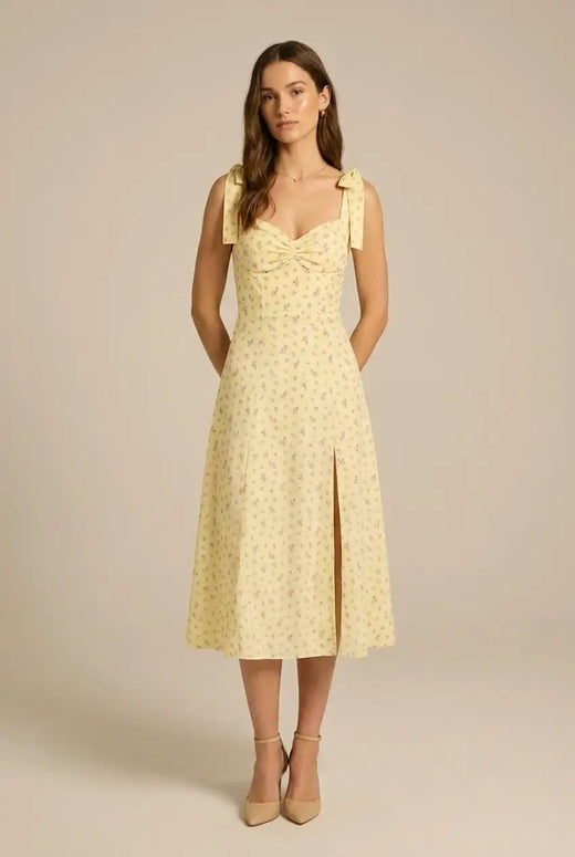 Avoria | Women’s Tie Strap Floral Midi Dress Casual Summer Fit
