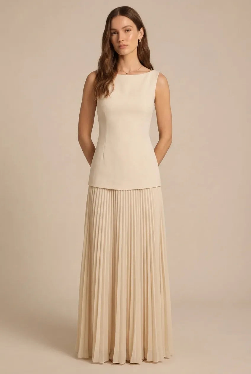 Avoria | Women’s Ivory Sleeveless Wedding Guest Maxi Dress