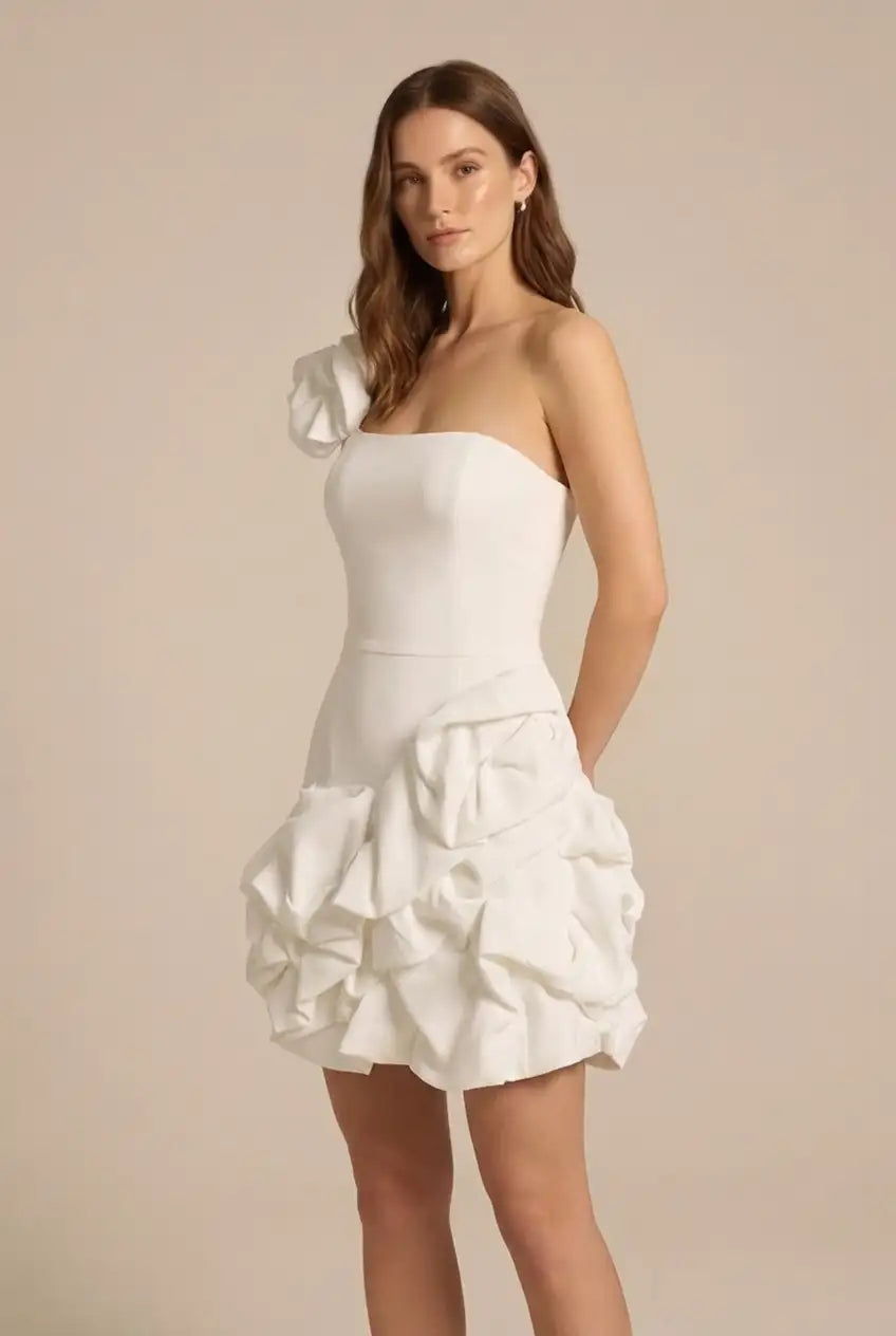 Avoria | Women’s White One Shoulder Mini Dress Party Cocktail