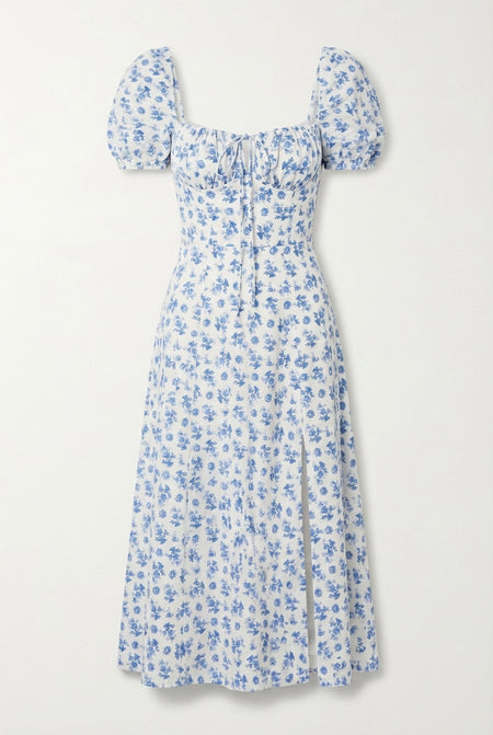 Avoria | Women’s Summer Floral Midi Dress Tie Front Slit Fit
