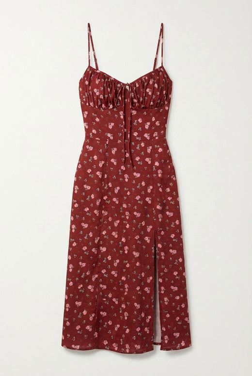 Avoria | Women’s Summer Floral Midi Dress Tie Front Slim Fit