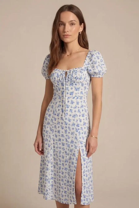 Avoria | Women’s Summer Floral Midi Dress Tie Front Slit Fit